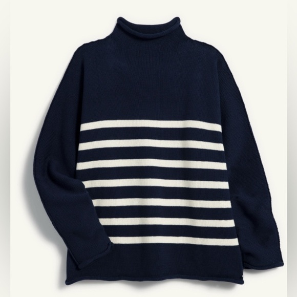 Frank & Eileen Monterey Rolled Funnel Neck Striped Italian Cotton Sweater XS - Picture 3 of 8